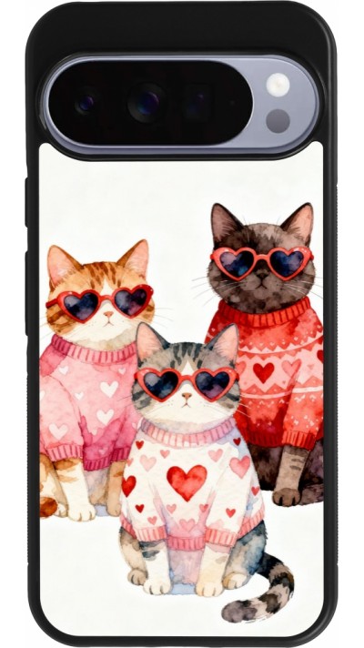 Coque Google Pixel 10 Pro XL - Silicone rigide noir Saint Valentines Day 26 Cat Love