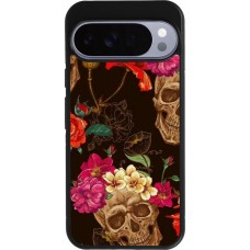 Google Pixel 10 Pro XL Case Hülle - Silikon schwarz Skulls and flowers