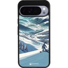 Coque Google Pixel 10 Pro XL - Silicone rigide noir Snowboarder Montagne
