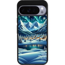 Coque Google Pixel 10 Pro XL - Silicone rigide noir Snowy Mountain Village Lake night