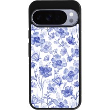 Coque Google Pixel 10 Pro XL - Silicone rigide noir Spring 23 watercolor blue flowers
