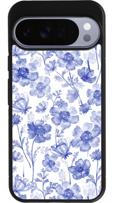 Coque Google Pixel 10 Pro XL - Silicone rigide noir Spring 23 watercolor blue flowers
