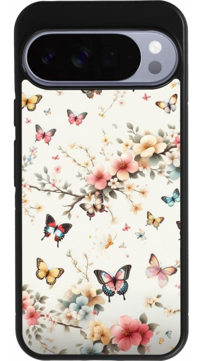 Coque Google Pixel 10 Pro XL - Silicone rigide noir Spring 25 Papillons Légers