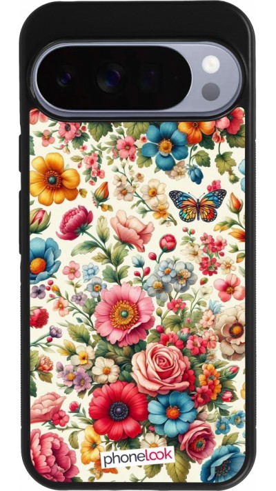 Coque Google Pixel 10 Pro XL - Silicone rigide noir Spring 25 printemps fleuri