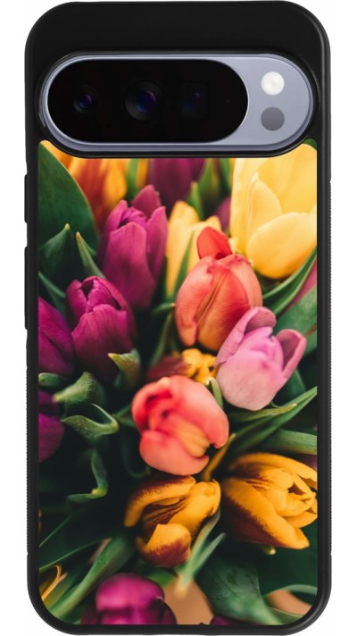 Coque Google Pixel 10 Pro XL - Silicone rigide noir Bouquet of tulips Spring 2026