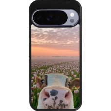 Google Pixel 10 Pro XL Case Hülle - Silikon schwarz Cow with tulips Spring 2026