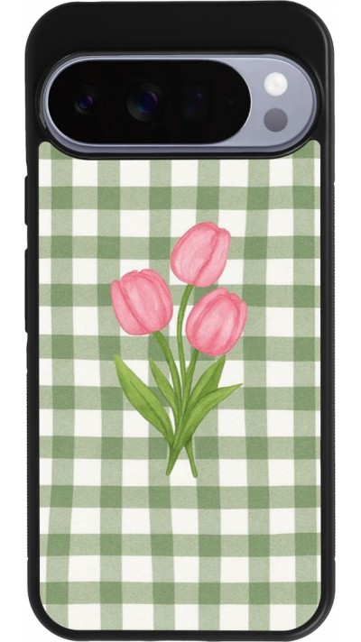 Google Pixel 10 Pro XL Case Hülle - Silikon schwarz Green vichy tulips Spring 2026