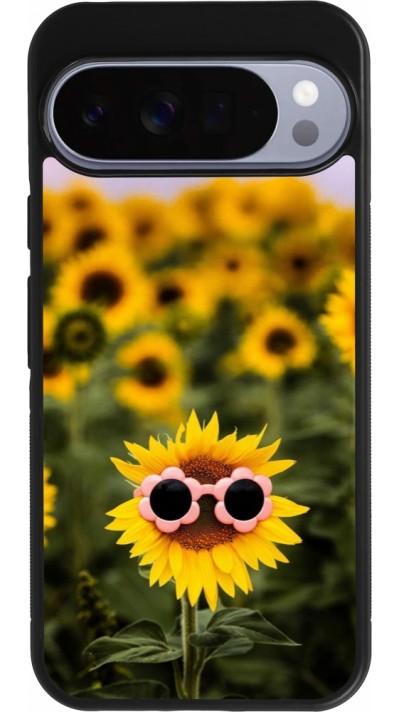 Coque Google Pixel 10 Pro XL - Silicone rigide noir Sunflower with glasses Spring 2026