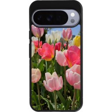 Coque Google Pixel 10 Pro XL - Silicone rigide noir Tulips Spring 2026
