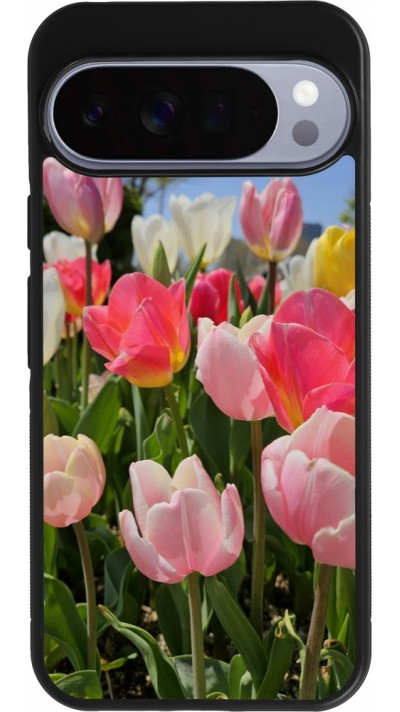 Coque Google Pixel 10 Pro XL - Silicone rigide noir Tulips Spring 2026