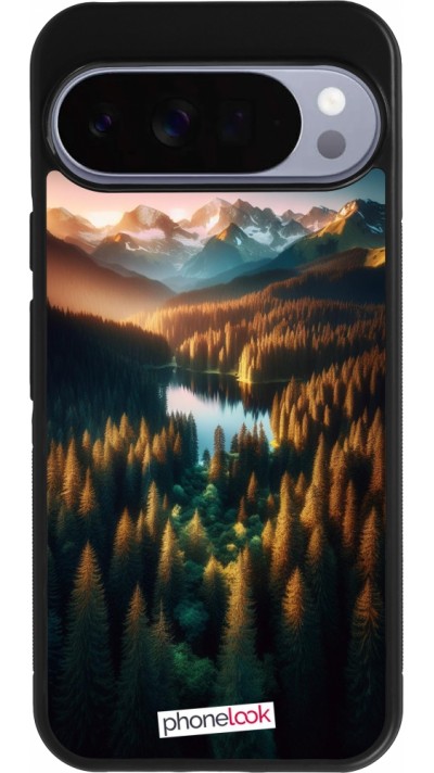 Google Pixel 10 Pro XL Case Hülle - Silikon schwarz Sonnenuntergang Waldsee