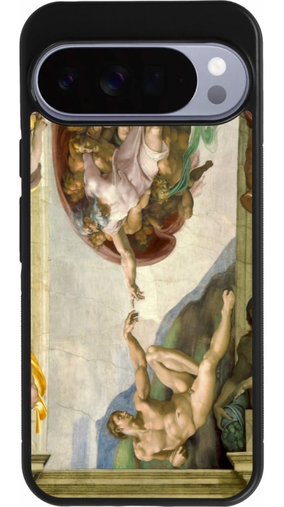 Coque Google Pixel 10 Pro XL - Silicone rigide noir Tableau art - La Création d’Adam - Michel-Ange