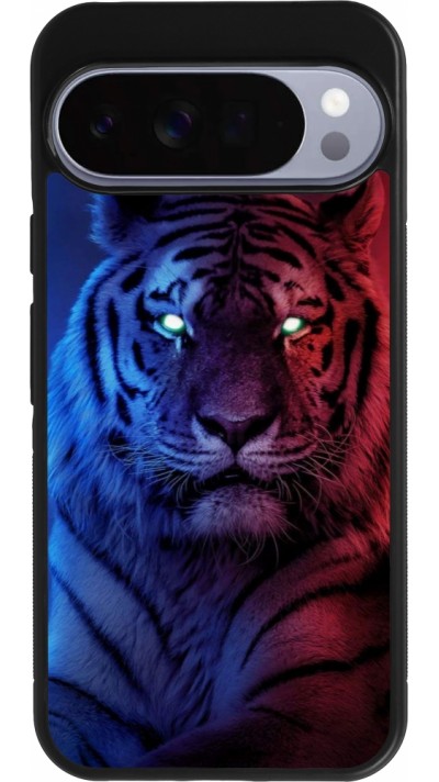 Coque Google Pixel 10 Pro XL - Silicone rigide noir Tiger Blue Red