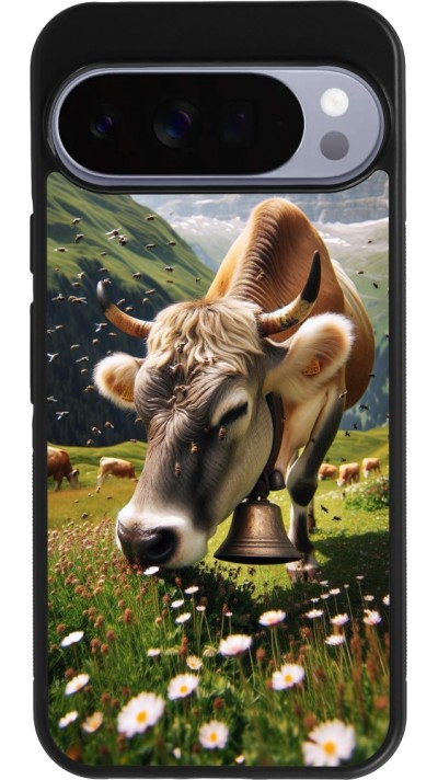 Coque Google Pixel 10 Pro XL - Silicone rigide noir Vache montagne Valais