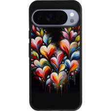 Coque Google Pixel 10 Pro XL - Silicone rigide noir Valentine 2024 Coeur Noir Abstrait