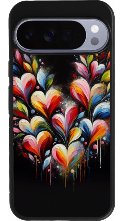 Coque Google Pixel 10 Pro XL - Silicone rigide noir Valentine 2024 Coeur Noir Abstrait