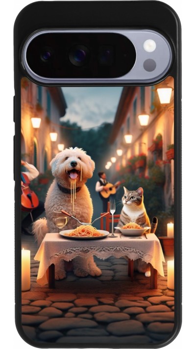 Coque Google Pixel 10 Pro XL - Silicone rigide noir Valentine 2024 Dog & Cat Candlelight