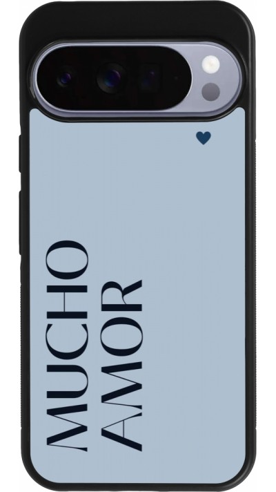 Coque Google Pixel 10 Pro XL - Silicone rigide noir Valentine 2024 mucho amor azul