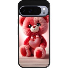 Coque Google Pixel 10 Pro XL - Silicone rigide noir Valentine 2024 Ourson rose