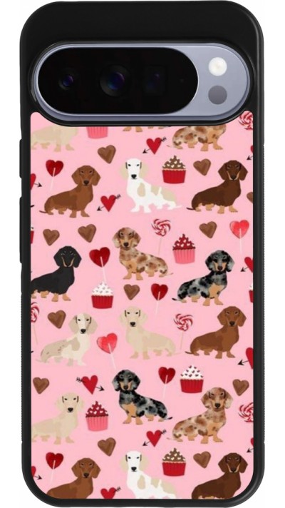 Coque Google Pixel 10 Pro XL - Silicone rigide noir Valentine 2024 puppy love