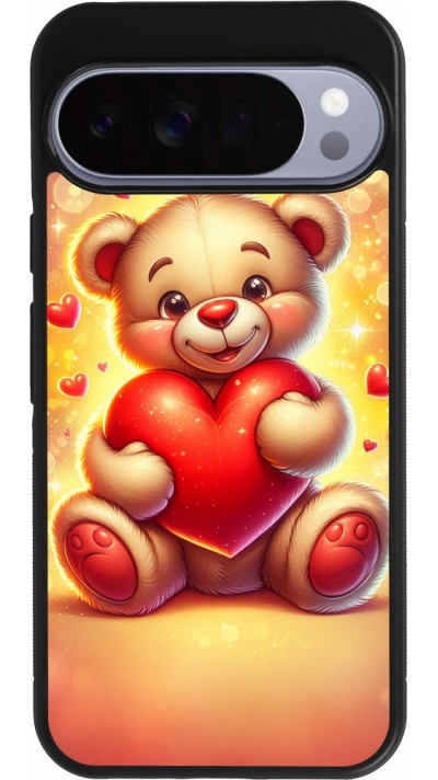 Coque Google Pixel 10 Pro XL - Silicone rigide noir Valentine 2024 Teddy love
