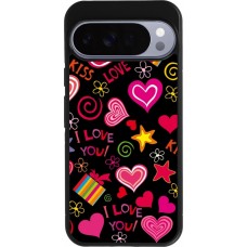 Coque Google Pixel 10 Pro XL - Silicone rigide noir Valentine 2023 love symbols