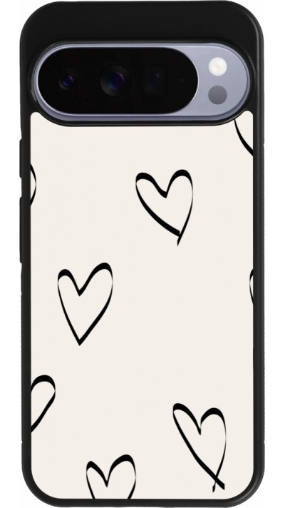 Coque Google Pixel 10 Pro XL - Silicone rigide noir Valentine 2023 minimalist hearts