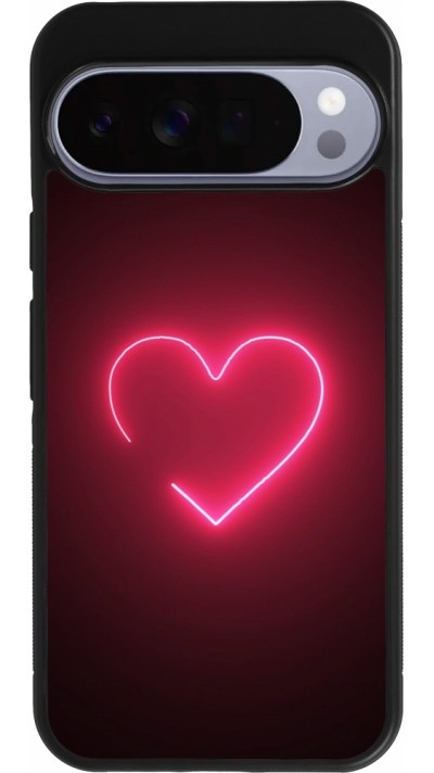 Coque Google Pixel 10 Pro XL - Silicone rigide noir Valentine 2023 single neon heart