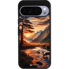 Coque Google Pixel 10 Pro XL - Silicone rigide noir Valley Sunset Deer Tree