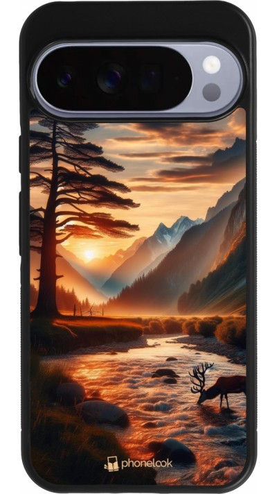 Coque Google Pixel 10 Pro XL - Silicone rigide noir Valley Sunset Deer Tree