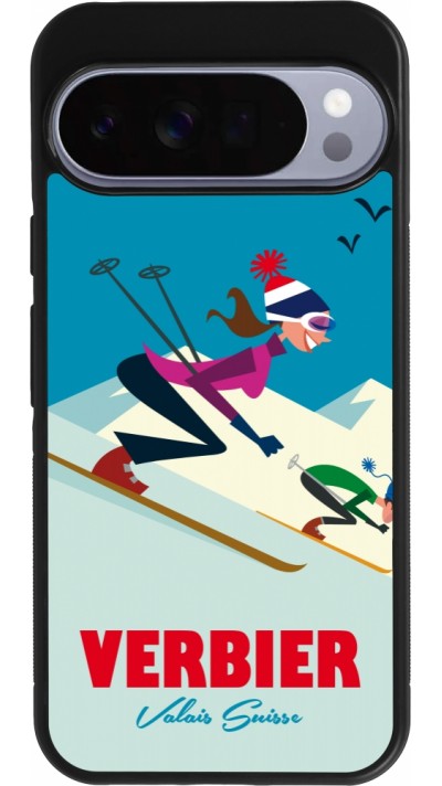 Coque Google Pixel 10 Pro XL - Silicone rigide noir Verbier Ski Downhill