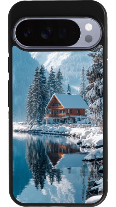Coque Google Pixel 10 Pro XL - Silicone rigide noir Winter 25 Winter house forest day