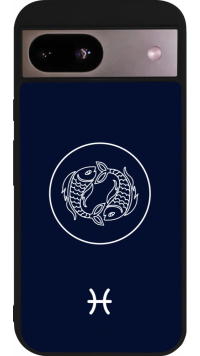 Coque Google Pixel 8a - Silicone rigide noir Astrologie Poissons