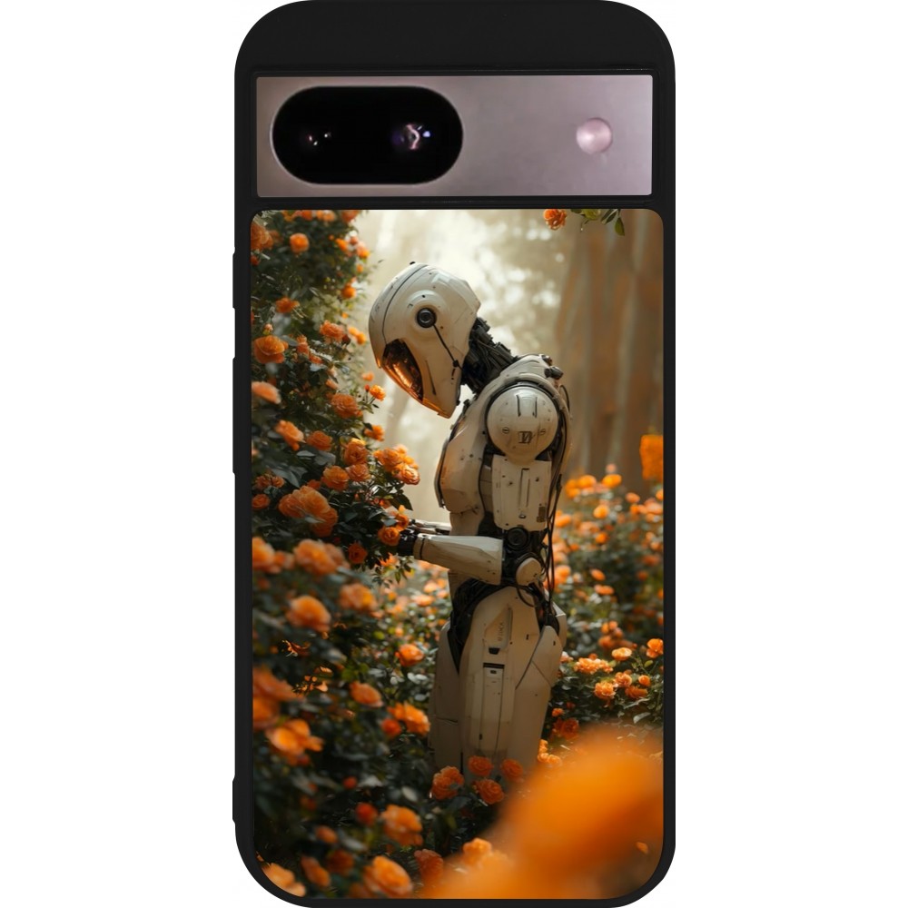 Coque Google Pixel 8a - Silicone rigide noir Astronaut flowers 2025