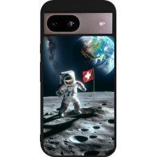 Coque Google Pixel 8a - Silicone rigide noir Astro Suisse sur lune