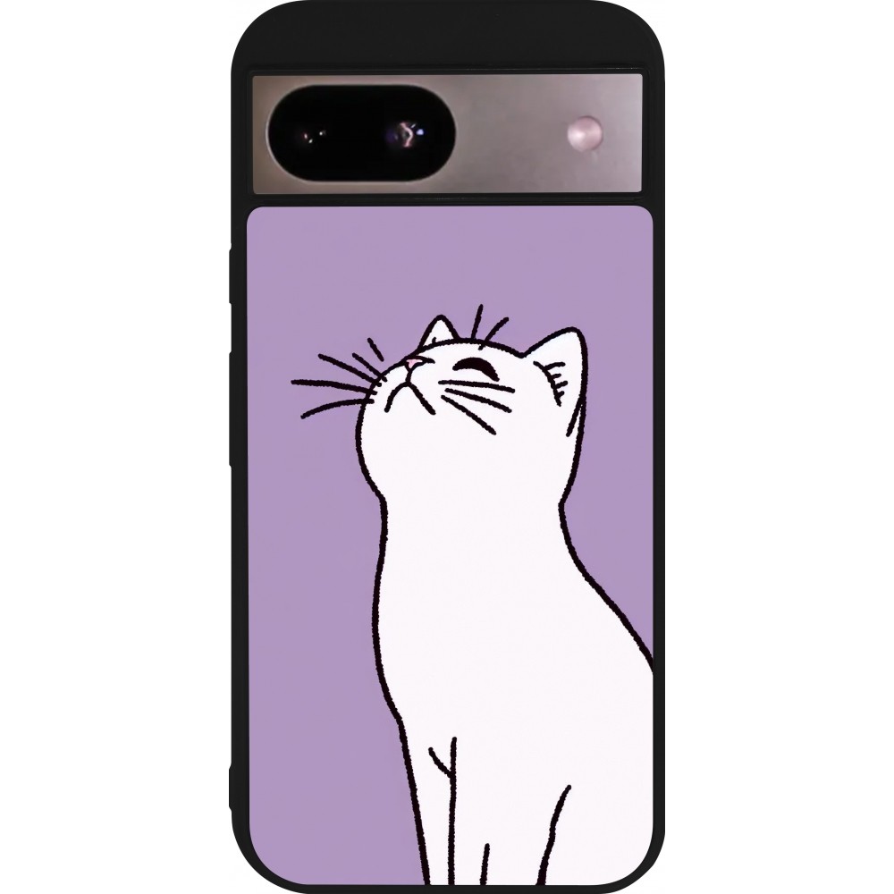 Coque Google Pixel 8a - Silicone rigide noir Chat sur fond violet