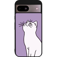 Coque Google Pixel 8a - Silicone rigide noir Chat sur fond violet