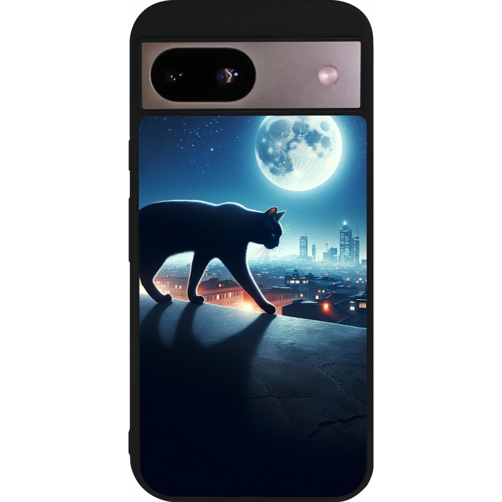Google Pixel 8a Case Hülle - Silikon schwarz Schwarze Katze unter dem Vollmond