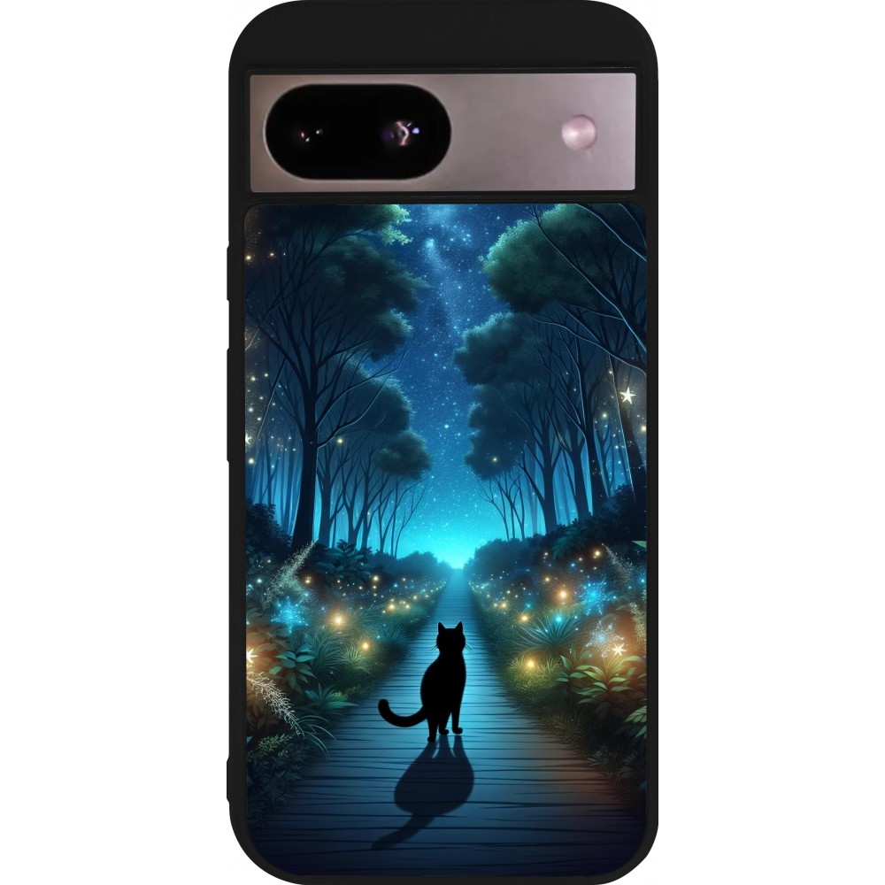 Google Pixel 8a Case Hülle - Silikon schwarz Schwarze Katze Spaziergang