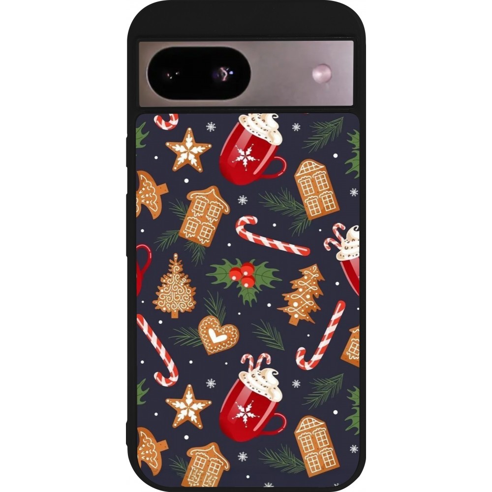 Coque Google Pixel 8a - Silicone rigide noir Christmas 25 Pattern Gingerbread House
