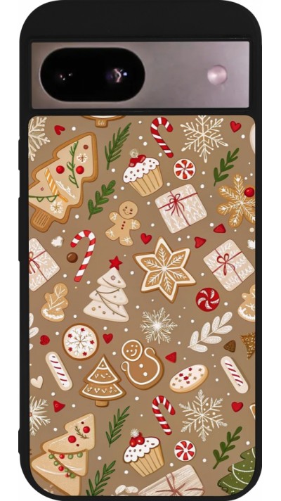 Coque Google Pixel 8a - Silicone rigide noir Christmas 25 Pattern Ginger Cookie