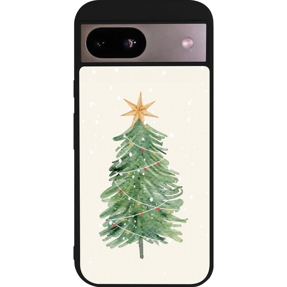 Coque Google Pixel 8a - Silicone rigide noir Christmas 25 Sketch Tree