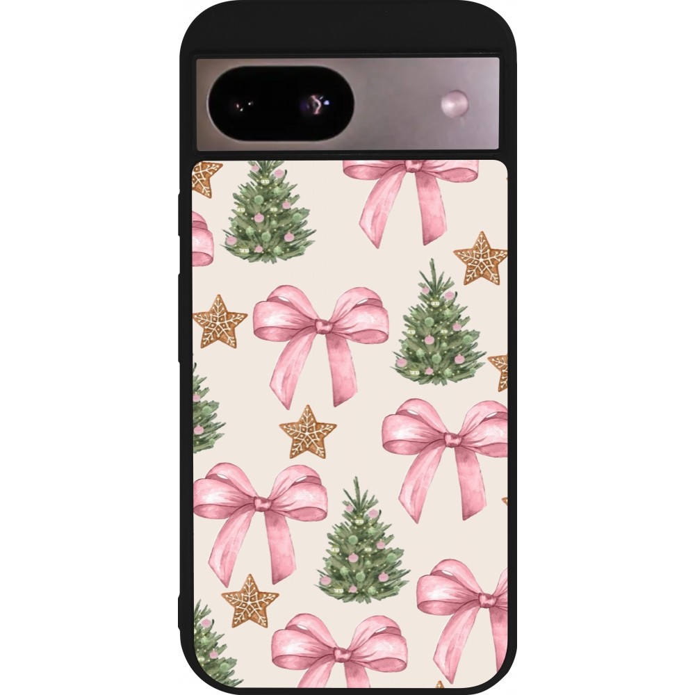 Coque Google Pixel 8a - Silicone rigide noir Christmas 25 Vintage Ribbons