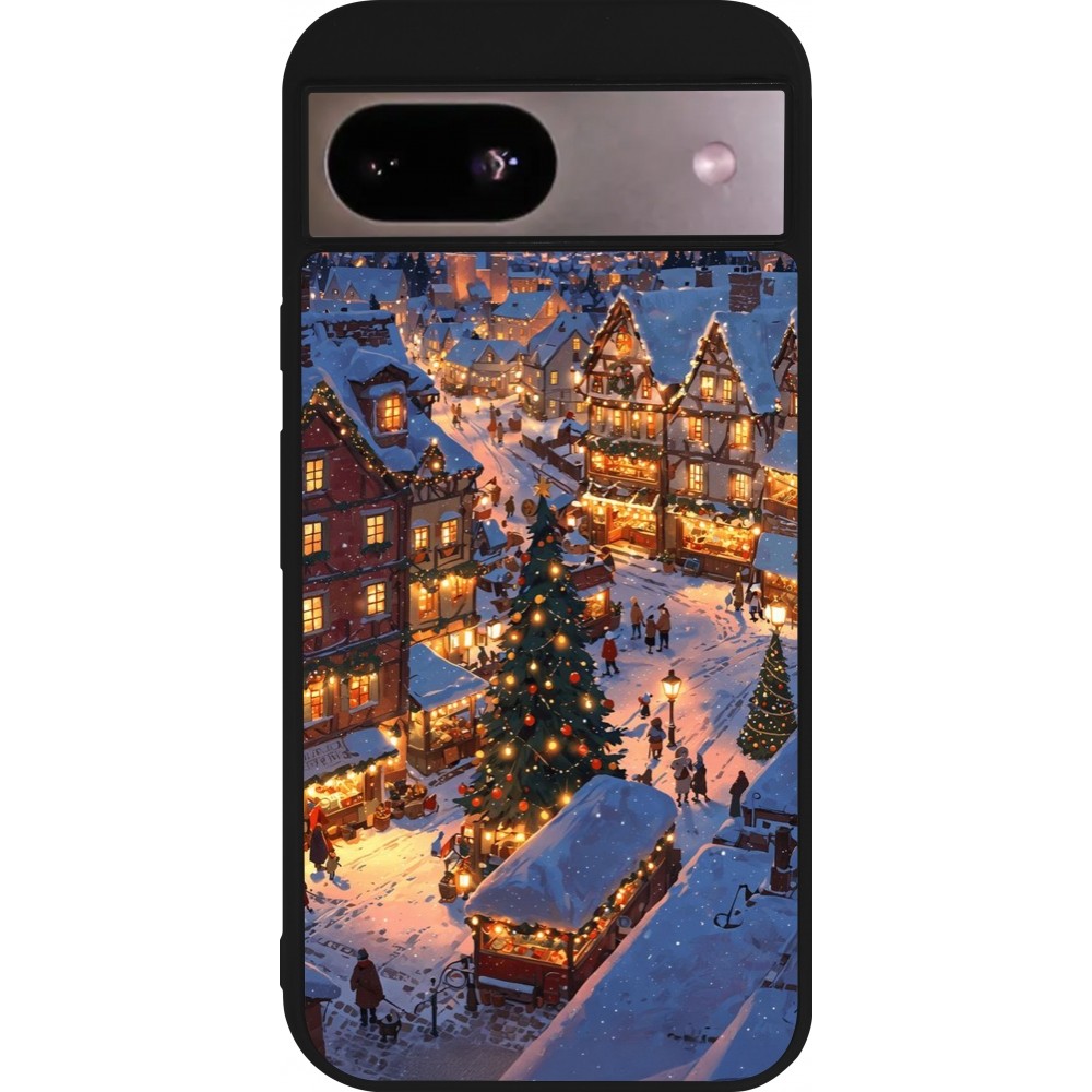 Coque Google Pixel 8a - Silicone rigide noir Christmas 25 Xmas Village