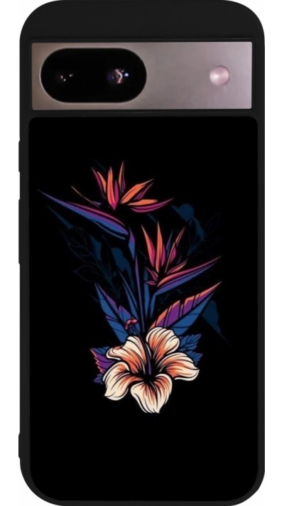 Coque Google Pixel 8a - Silicone rigide noir Dark Flowers