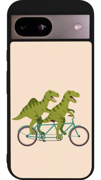 Coque Google Pixel 8a - Silicone rigide noir Dinosaurs on bikes 2026