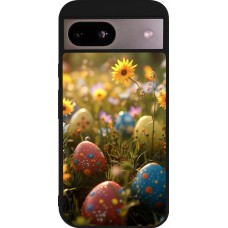 Coque Google Pixel 8a - Silicone rigide noir Easter 2026 Decorated eggs