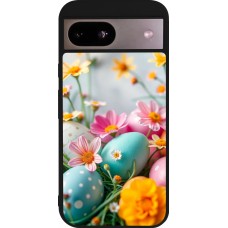 Coque Google Pixel 8a - Silicone rigide noir Easter 2026 Eggs with flowers
