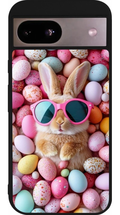 Coque Google Pixel 8a - Silicone rigide noir Easter 2026 Rabbit fun