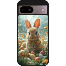 Coque Google Pixel 8a - Silicone rigide noir Easter 2026 Rabbit in the garden